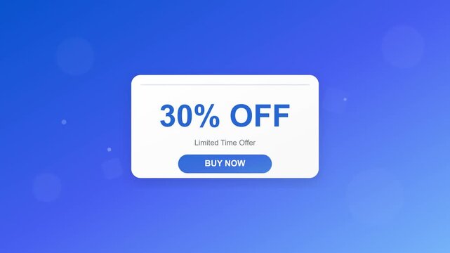 Blue and white sale banner with 30 percent off and buy now button on a gradient background