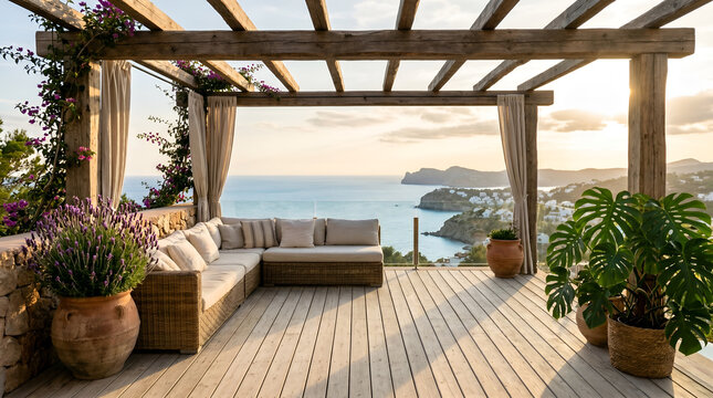 Modern Mediterranean Terrace - summer zoom background