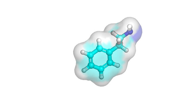 Phenylethylamine, neuromodulator/mood enhancer in chocolate, 3D molecule 4K