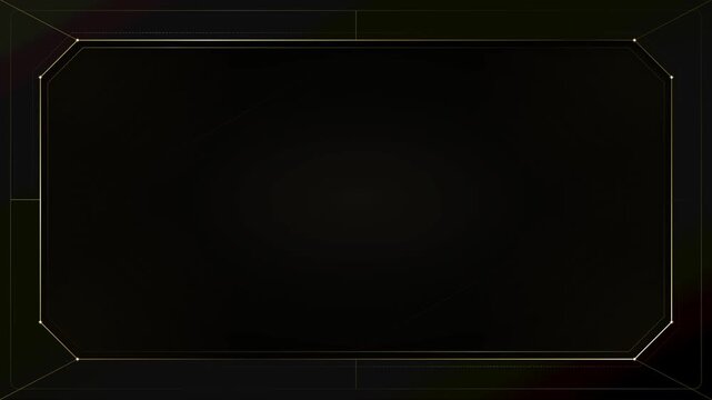 Dark deco frame with golden accents on a deep black gradient background