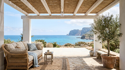 Obraz premium Sunlit Coastal Pergola - summer zoom background