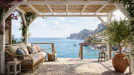 Obraz premium Sunlit Coastal Pergola - summer background