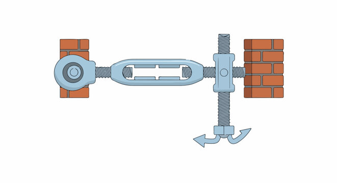 Turnbuckle connecting two brick walls for tension