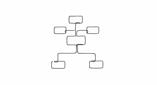 Abstract flowchart with interconnected rectangular boxes on a white background