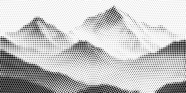 Mountain with halftone stipple effect, for grunge punk y2k collage design. Brutalist noisy retro photocopy background with mound. Vector illustration for vintage banner, music poster