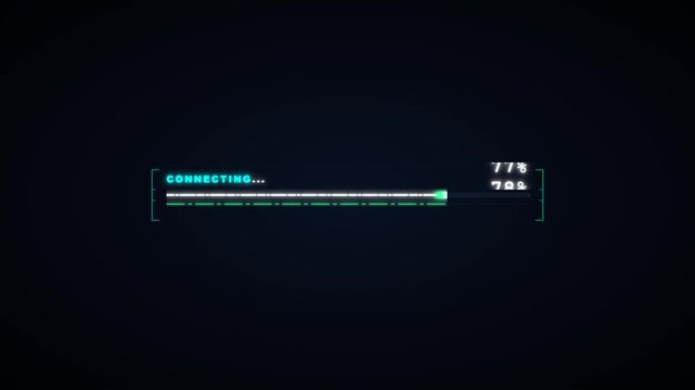 Futuristic loading bar with connecting text and 100 percent progress indicator progress bar