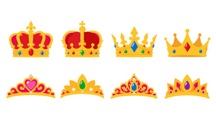 Set of colorful royal crowns and tiaras in cartoon vector style © Alan