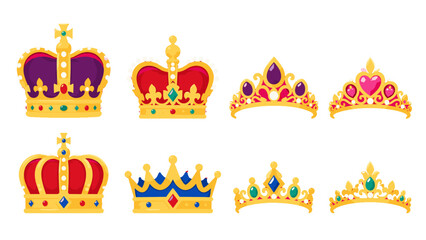 Set of ornate crowns and tiaras with colorful gemstones © Alan