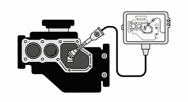 Simplified illustration of an engine part and its control unit