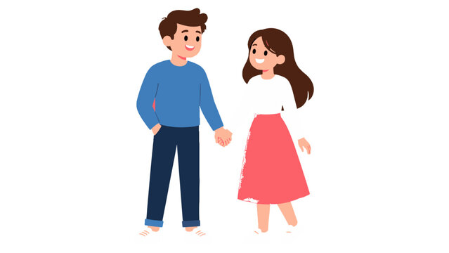 Cute young couple holding hands cartoon vector illustration