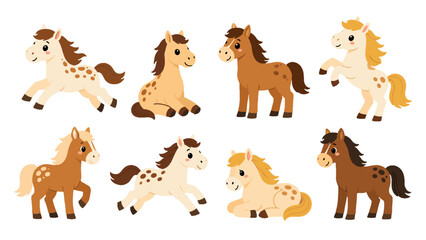 Fototapeta premium Cute cartoon pony characters set in different poses