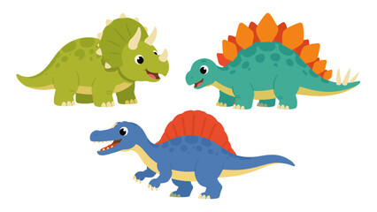 Cute cartoon dinosaur set with triceratops stegosaurus and spinosaurus © Alan