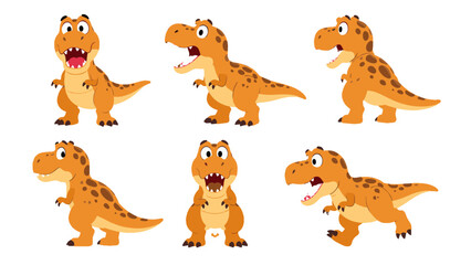 Cartoon orange dinosaur character set in multiple poses © Alan