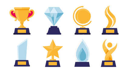 Set of award trophy icons with cup star diamond and globe © Alan