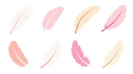 Set of soft pink and cream feather illustrations on white © Alan