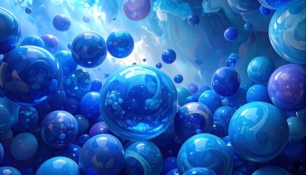 Vibrant Blue Spheres Floating in Space.
