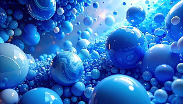 Blue Bubbles Floating in Water Background.