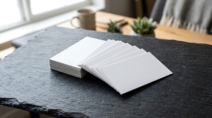 Fototapeta premium Blank White Business Cards Mockup Fanned out on Black Slate