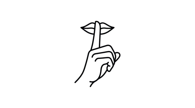 Shhh! Finger on Lips, Secret Gesture, Keep Quiet, Silence Symbol, Minimalist Line Art