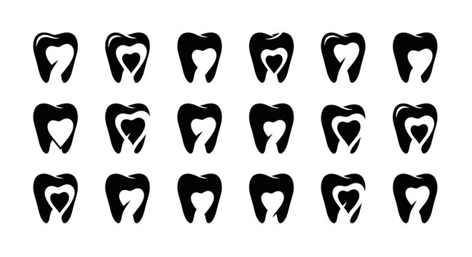 Collection of black tooth icons.