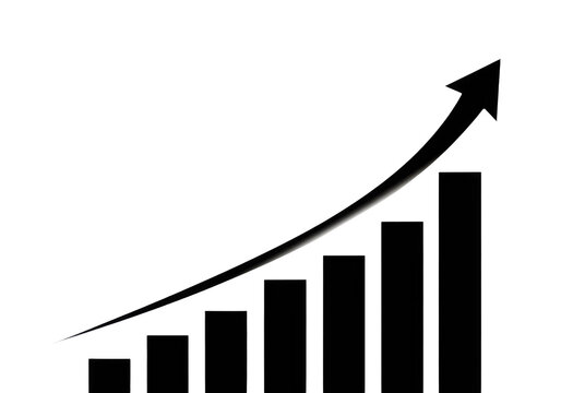 Bar chart with upward trend arrow isolated on transparent background