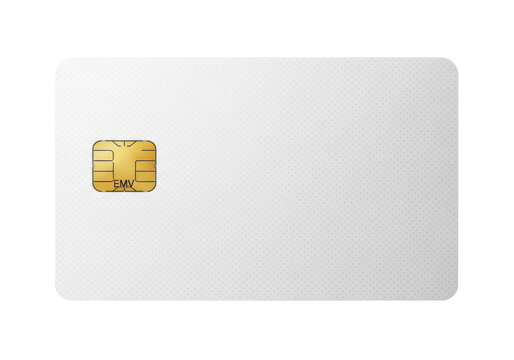 Blank white credit card with emv chip isolated on transparent background