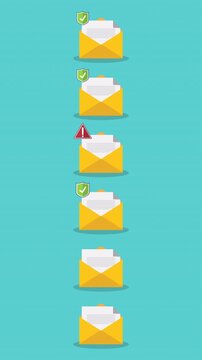 Email Security and Spam Filtering System with Warning Alerts and Protection Shields Animation	
