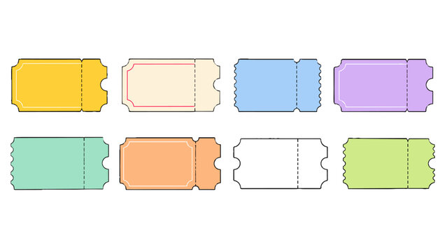 Set of colorful vintage ticket stubs in different shapes
