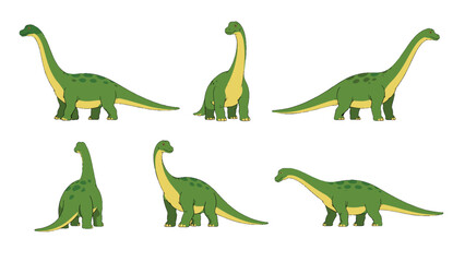 Cartoon sauropod dinosaur character set in multiple views © Alan