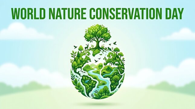A vibrant green earth digital illustration celebrating world nature conservation day