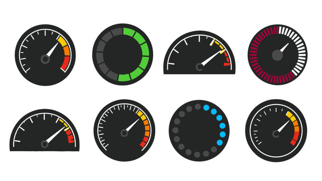 Set of circular and semicircular dashboard gauge meter icons