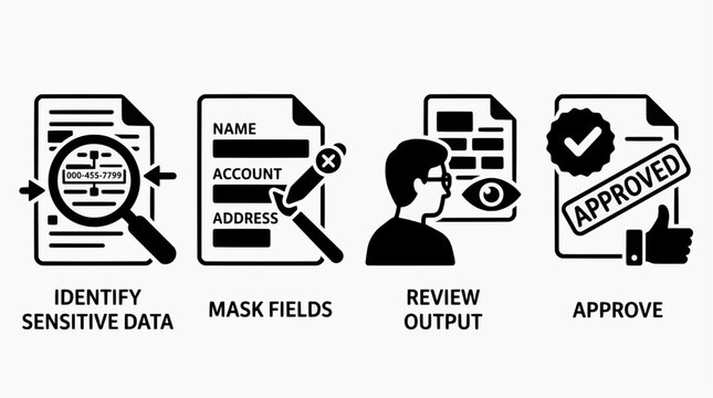 A person reviews and approves a document with sensitive data masked in a workflow environment.