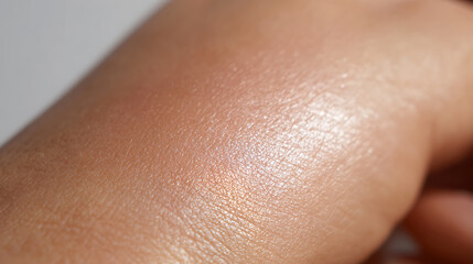 Fototapeta premium Close-up macro shot of human skin texture with subtle glow, show natural beauty and healthy complexion, light and shadow play, detail view