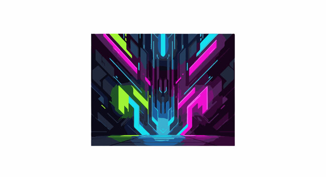 Futuristic neon portal glows with electric energy in a dark digital space
