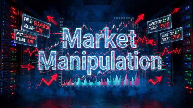 Market manipulation concept illustrating artificial price influence deceptive trading practices and risks within financial and digital asset markets