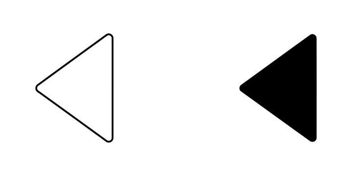 Left arrow icon set in outline and solid styles with direction, navigation