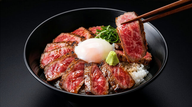 熊本名物あか牛丼、とろける肉と温泉卵