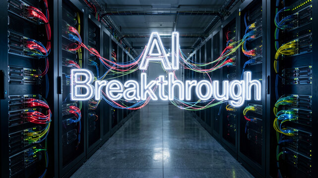 Technology breakthrough visualization featuring futuristic digital corridors advanced computing systems and transformative innovation pathways
