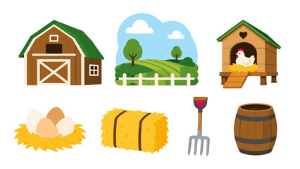 Farm and poultry themed vector icon set with barn and chicken coop © Alan
