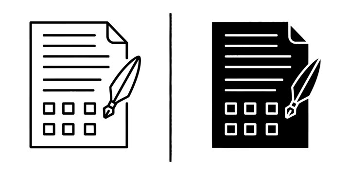 Contract signing or document editing icon set with contract document checkbox