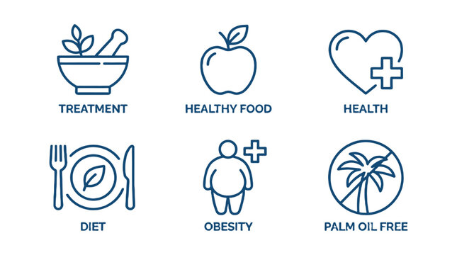 Nutrition and health line icon set with food and medical symbols