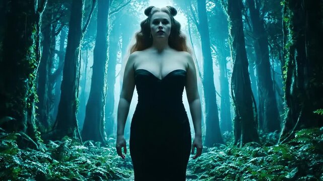 Mystical Horned Woman in Dark Ethereal Forest - Fantasy and Gothic Concept