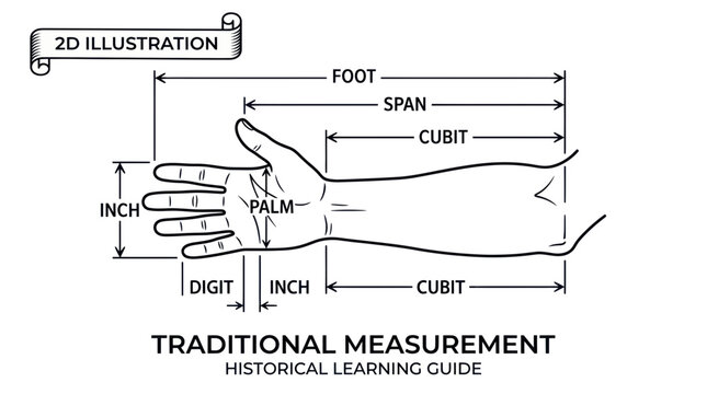 Traditional Measurement Hand Arm Anatomy with Units: Inch, Cubit, Span, Foot