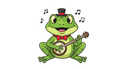Obraz premium Frog Playing Banjo in Top Hat.