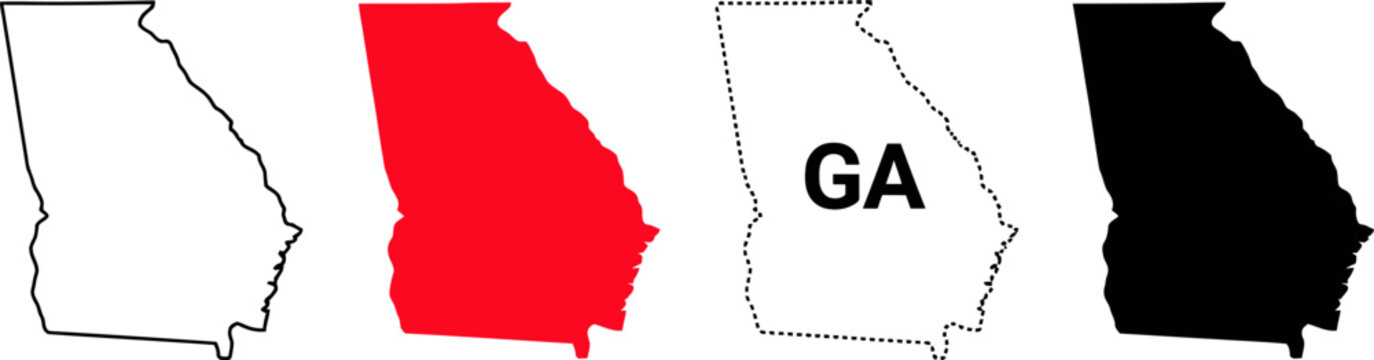 Georgia state outline collection black red white and dotted versions with state abbreviation