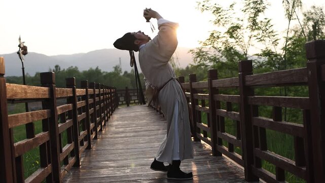 An ancient Chinese poet drinks alone