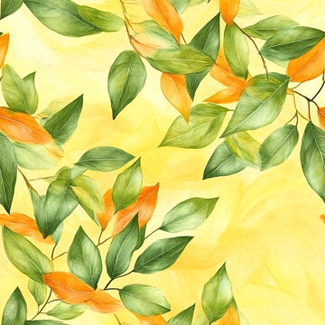 Seamless abstract leaf pattern in warm yellow tones