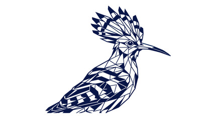 Geometric Hoopoe Bird Illustration, Abstract Design, Minimalist Line Art, Dark Blue © Atok