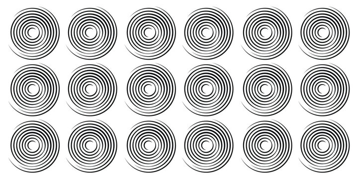 Abstract seamless pattern with repeating circular spiral lines in black and white.