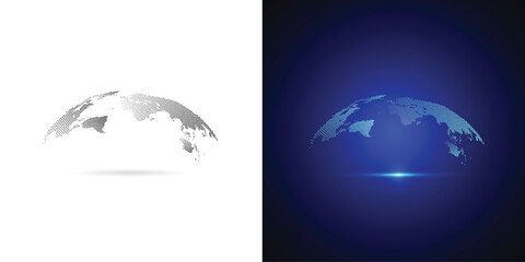 Futuristic blue neon glowing particle world map sphere digital communication cyber big data earth globe element design © royyimzy